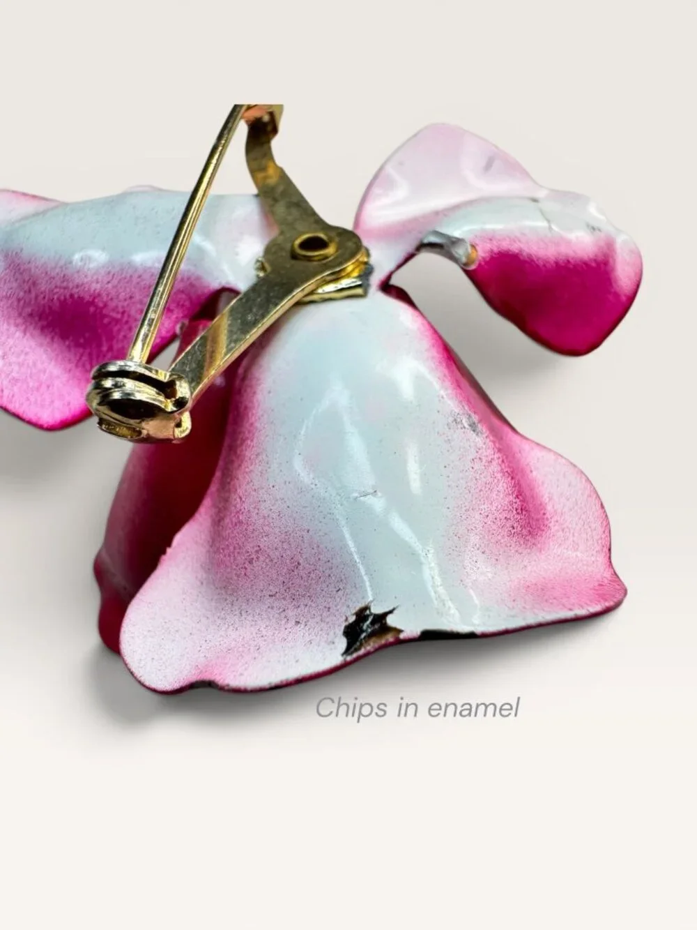 1970s Fuchsia Pink Enamel Flower Brooch Layered Floral Faux Pearl Vintage